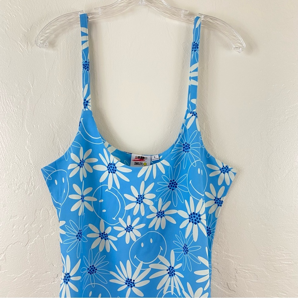 BSR By Samii Ryan Sky Blue Smiley Daisy Floral Print Spaghetti Strap Mini Dress - Picture 4 of 6